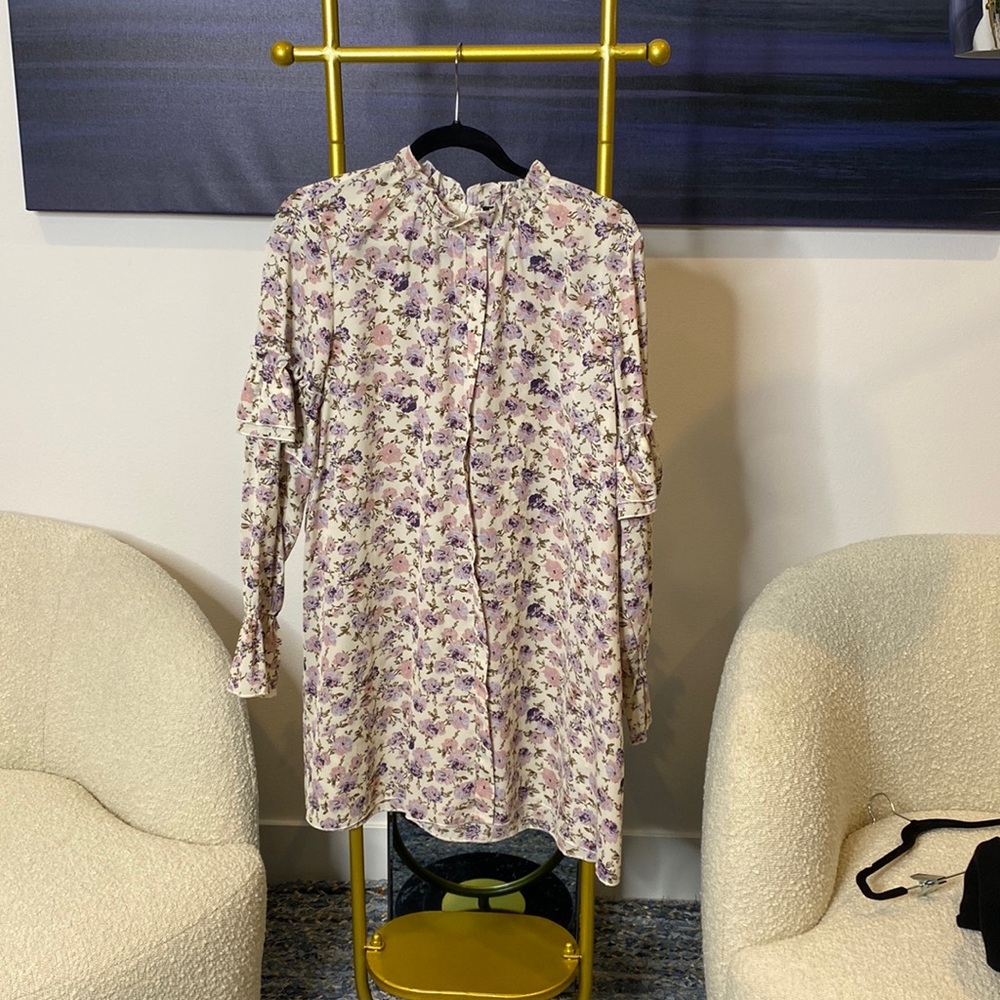WOMENS NASTY GAL FLORAL LONG SLEEVE KNEE LENGTH DRESS SIZE:L